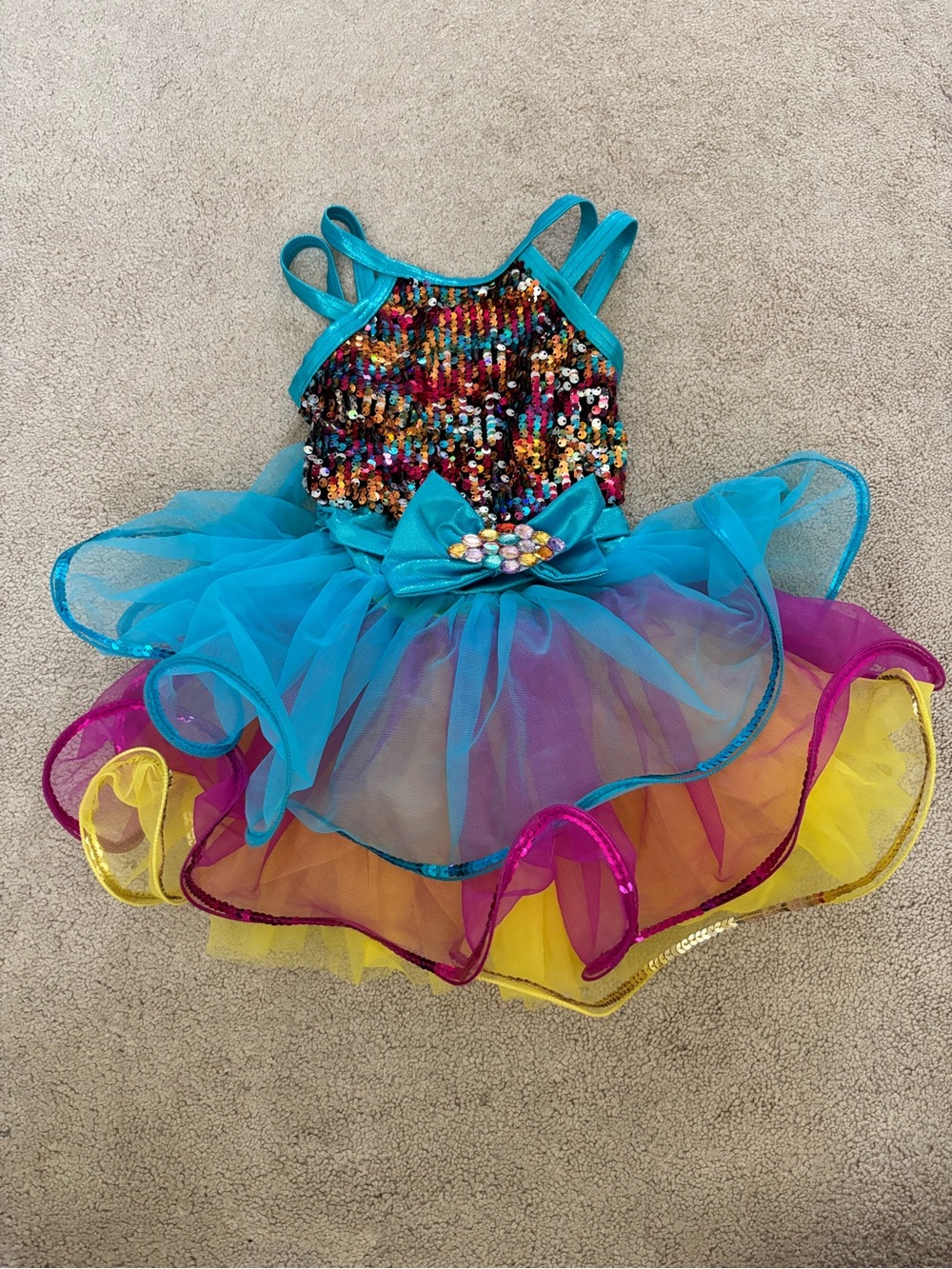 Weissman Rainbow Sequin Tiered Dress